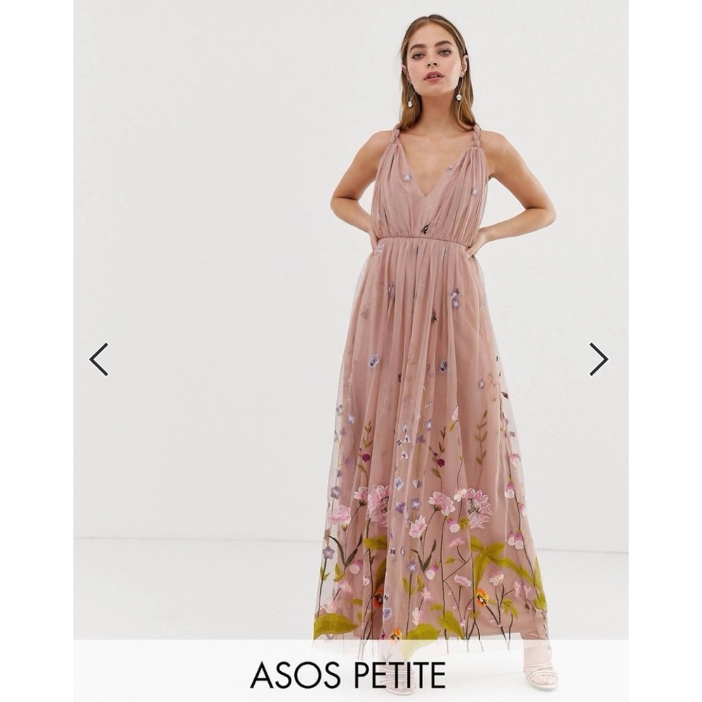 ASOS petite tulle maxi dress with embroidery